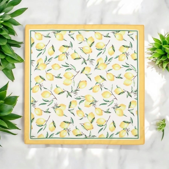New! Chic Yellow Lemon Print Scarf – Lightweight & Stylish Square Wrap - Picture 4 of 12